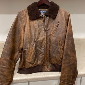 Ralph Lauren blue label distressed leather bomber jacket